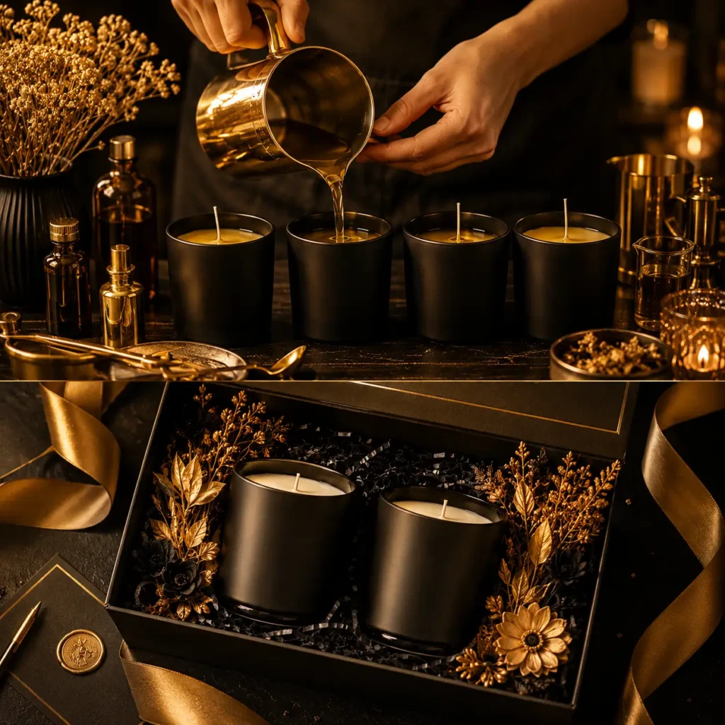 Sobia Khalil pouring candles in her kitchen