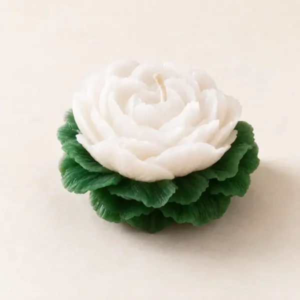Independence Day Peony Flower Candle in green and white - Candle Studio Pakistan